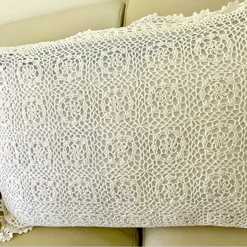 White Crochet Throw Pillows 21/26 inches